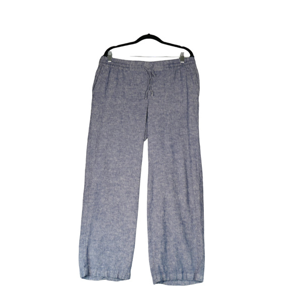 Old Navy Pants Womens L Blue Linen Blend Pull On Pockets Lightweight 34x 27 - Picture 1 of 11